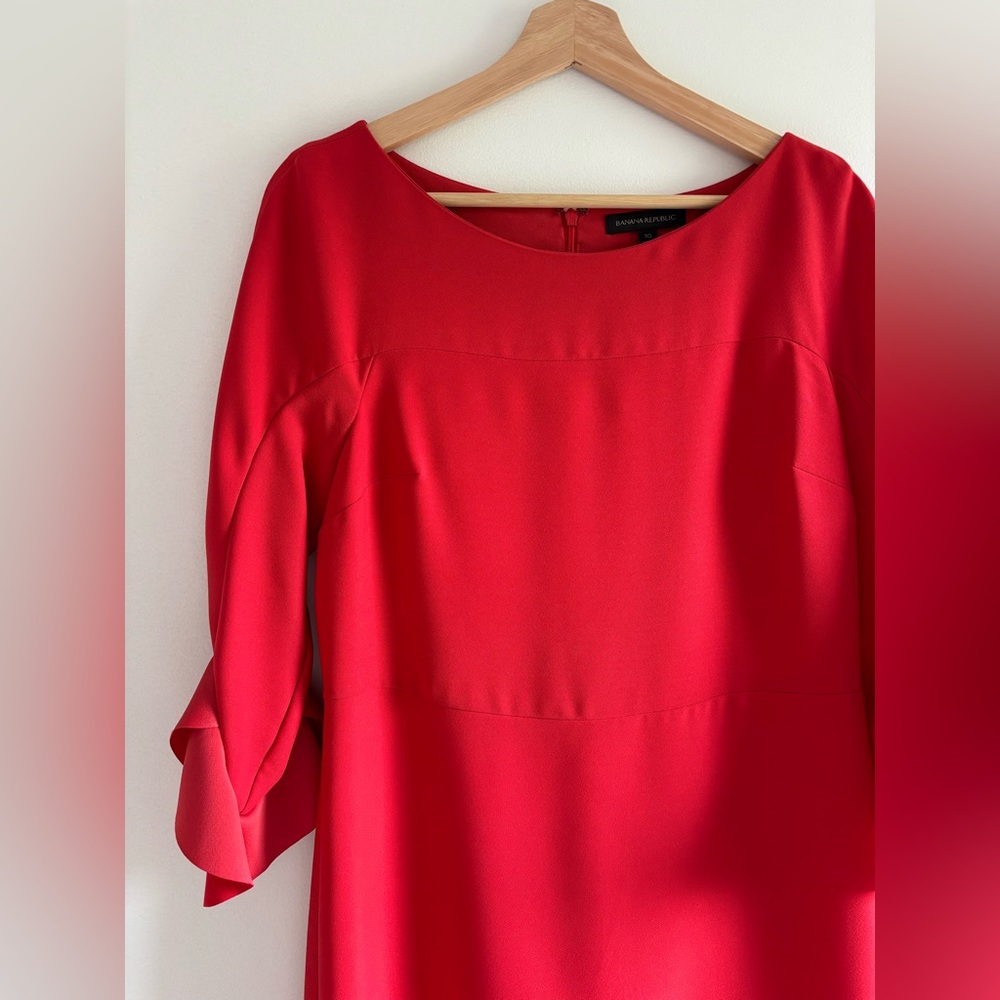 Banana Republic Coral Red Sheath Dress with 3/4 Flutter Sleeves - Picture 4 of 10